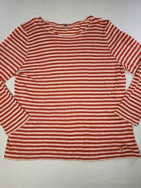 Armor Lux Red White Breton Stripe Long Sleeve Top Size 4 Nautical Cotton Linen